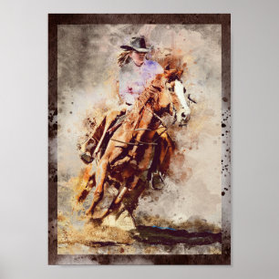 Western Barrel Racing Cowgirl Decoupage drucken Poster