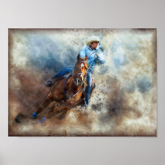 Western Barrel Racing Cowgirl Decoupage Poster (Vorne)