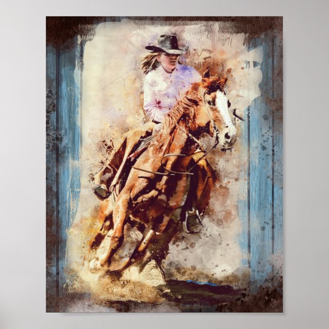 Western Barrel Racing Cowgirl Decoupage Poster (Vorne)