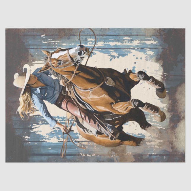 Western Barrel Racing Cowgirl Decoupage Tissue Pap Seidenpapier (Vorderseite)
