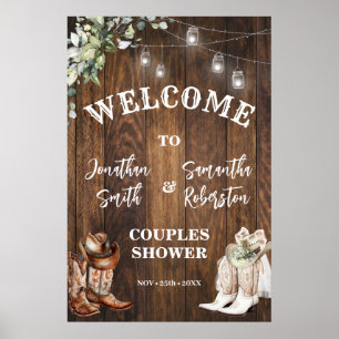 Western Begrüßung Boots Hat Country Couples Dusche Poster