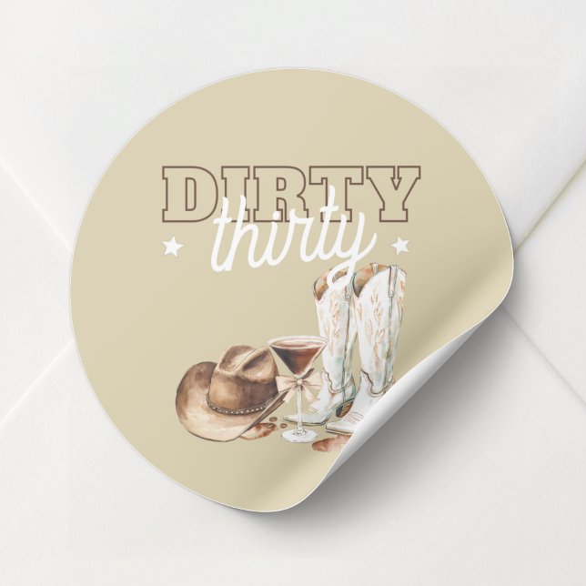 Western Beige Dirty Thirty 30th Birthday Party Runder Aufkleber (Western Beige Dirty Thirty 30th Birthday Party Classic Round Sticker)