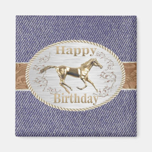 Western Belt and Buckle On denim Happy Birthday Magnet