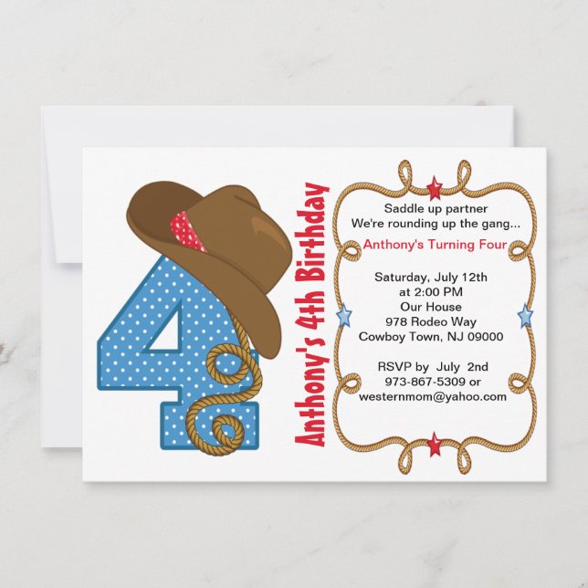 Western Big Four Boy Birthday Einladung (Vorderseite)