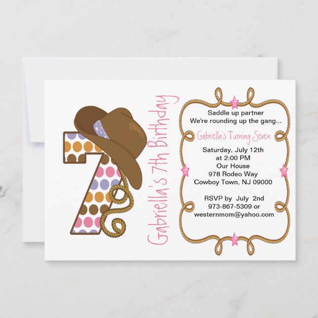 Western Big Seven Girl Einladung zum Geburtstag (Vorderseite)