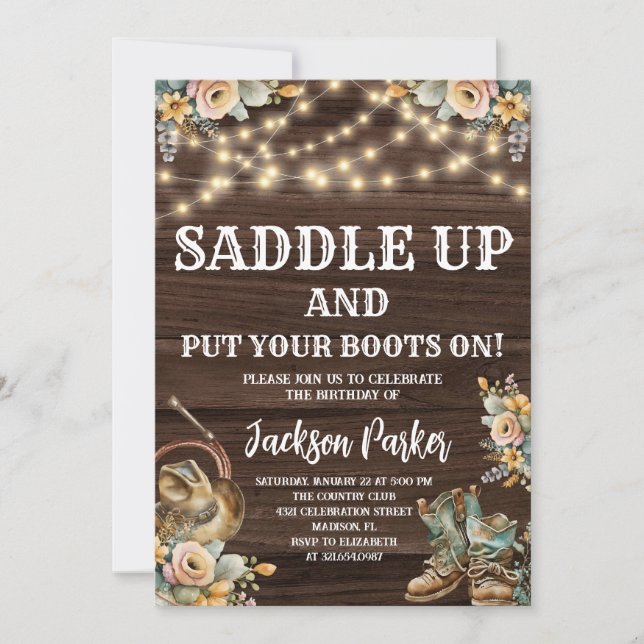 Western Birthday Cowboy Geburtstagsparty Einladung (Vorderseite)