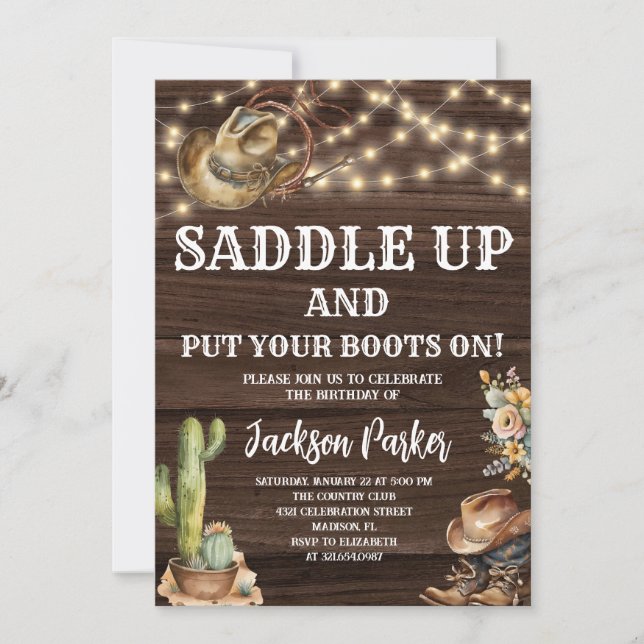 Western Birthday Cowboy Geburtstagsparty Einladung (Vorderseite)