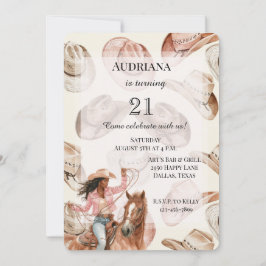 Western Black Brown Cowgirl Hats Birthday Einladung