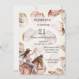 Western Black Hair Cowgirl Hats Birthday Einladung