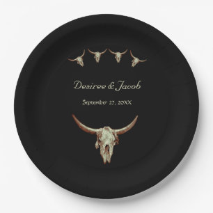 Western Black Rustic Wedding Kuh Bull Skull Pappteller