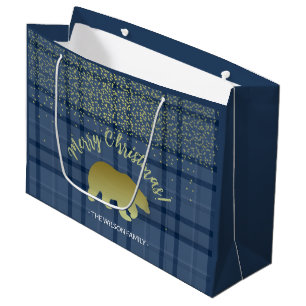 Western Blauer Tartan und Goldener Bär Große Geschenktüte