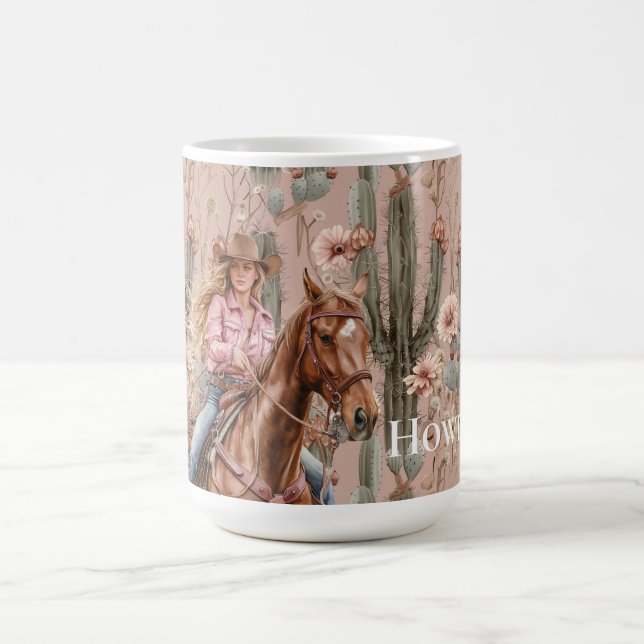 Western Blond Cowgirl Pink Cactus Floral Kaffeetasse (Mittel)