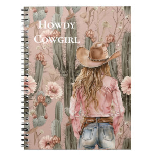 Western Blond Cowgirl Pink Cactus Floral Notizblock