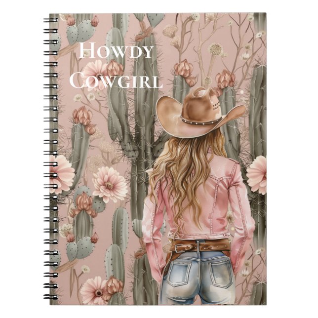 Western Blond Cowgirl Pink Cactus Floral Notizblock (Vorderseite)