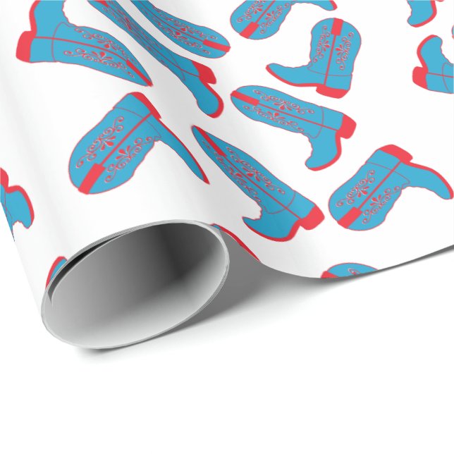 Western Blue and Red Cowboy Boots Geschenkverpacku Geschenkpapier (Rolleneckpunkt)