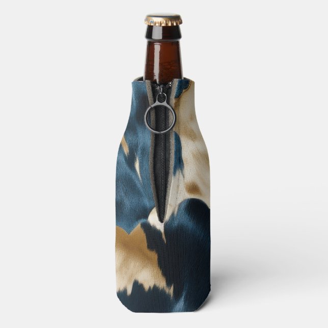 Western Blue Brown Gold Cowhide Flaschenkühler (Flasche Rückseite)