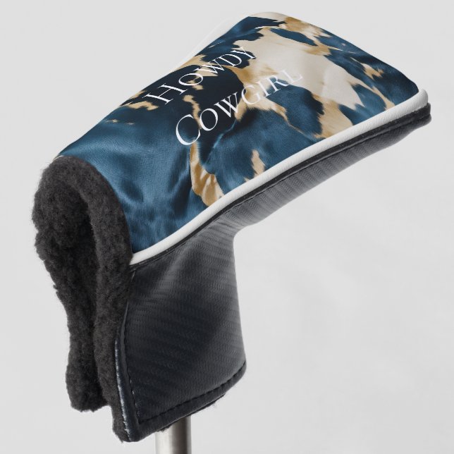 Western Blue Brown Gold Cowhide Golf Headcover (3/4 Vorderseite)