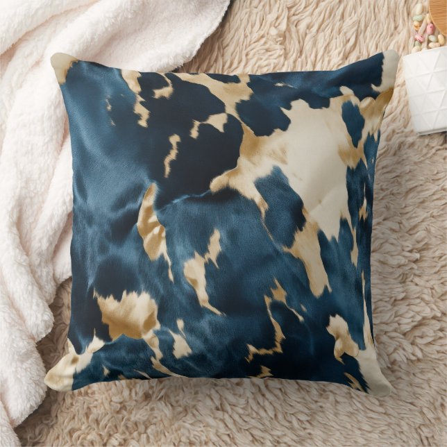 Western Blue Brown Gold Cowhide Kissen (Decke)