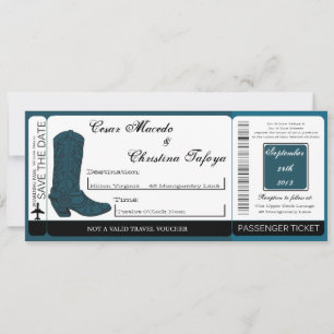 Western Blue Cowb Boarding Pass Einladung Hochzeit