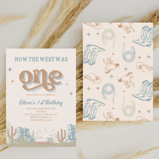 Western Blue Cowboy First Geburtstag Einladung