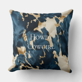 Western Blue Cream Gold Cowboy Cowgirl Cowhide Kissen