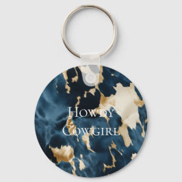 Western Blue Cream Gold Cowboy Cowgirl Cowhide Schlüsselanhänger