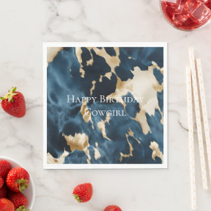 Western Blue Cream Gold Cowboy Cowgirl Cowhide Serviette