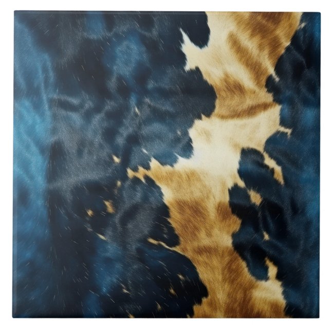 Western Blue Gold Cowboy Cowgirl Cowhide Fliese (Vorderseite)