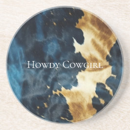 Western Blue Gold Cowboy Cowgirl Cowhide Getränkeuntersetzer
