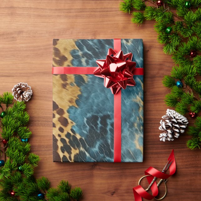 Western Blue Gold Cowhide Geschenkpapier (Feiertagsgeschenk)