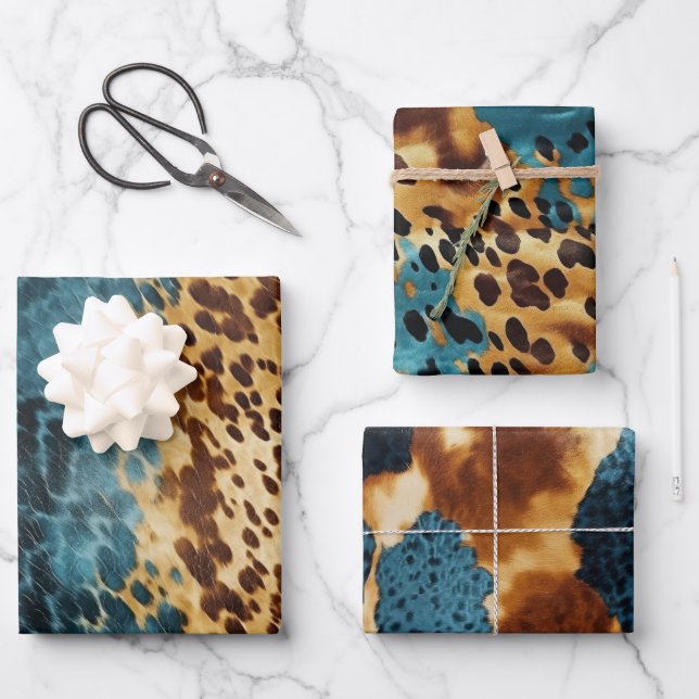 Western Blue Gold Cowhide Geschenkpapier Set (Vorderseite)