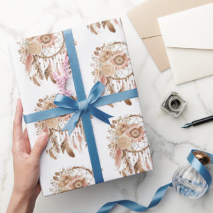 Western Blue Pink Floral Dream Catcher Geburtstag Geschenkpapier