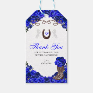 Western Blue Rose Ranchero Quinceanera Gift Tags Geschenkanhänger