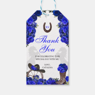 Western Blue Rose Ranchero Quinceanera Gift Tags Geschenkanhänger