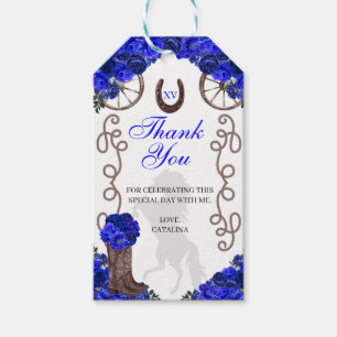 Western Blue Rose Ranchero Quinceanera Gift Tags Geschenkanhänger