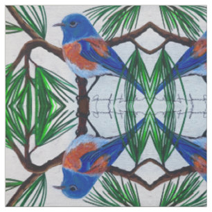 Western Bluebird in Pine Fabric Stoff