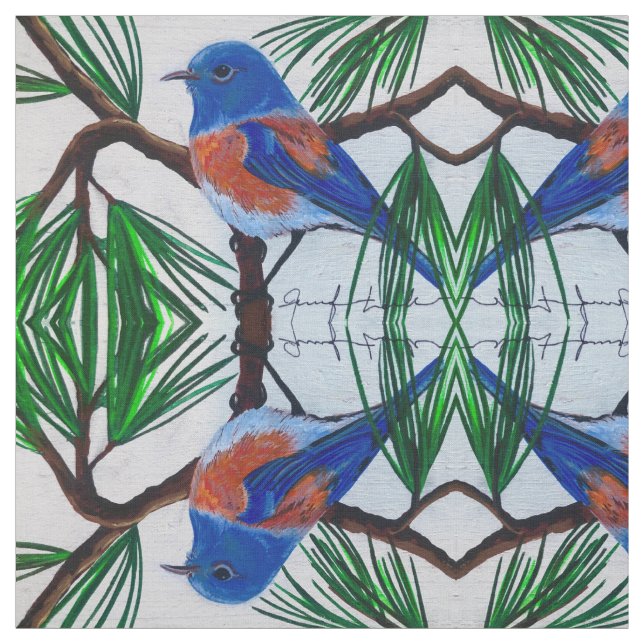 Western Bluebird in Pine Fabric Stoff (Muster)
