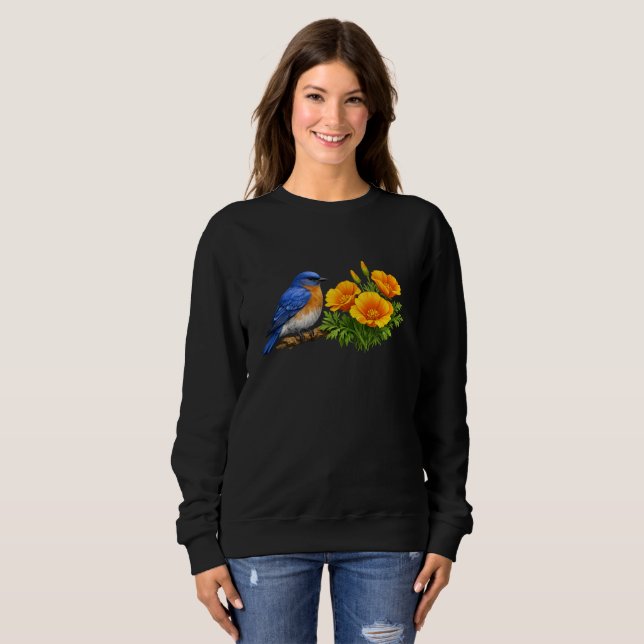 Western Bluebird with California Poppies  Sweatshirt (Vorne ganz)