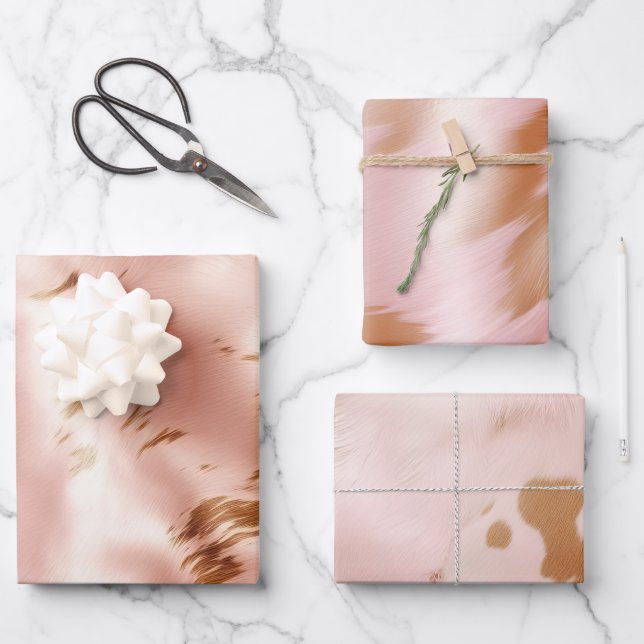 Western Blush Pink Imitats Cowhide Geburtstag Geschenkpapier Set (Vorderseite)