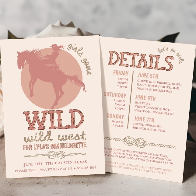Western Blush Wild West Cowgirl Bachelorette Einladung (wild west aesthetic western bachelorette party invitations)