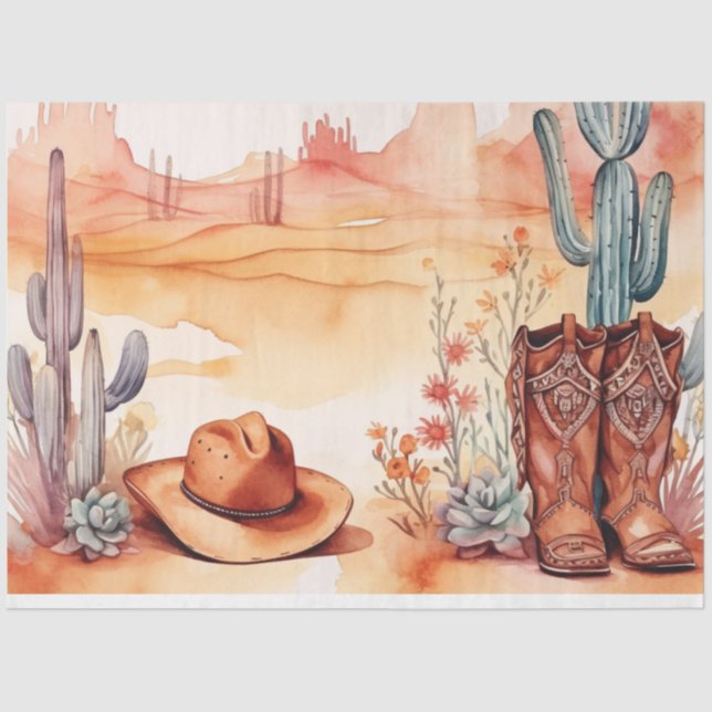 Western BoHo Aquarellfarbendekoupage Seidenpapier (Vorderseite)