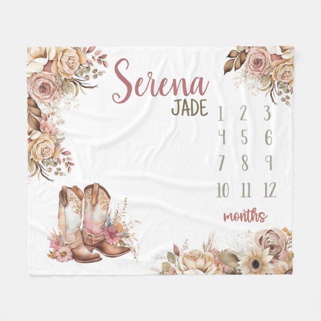 WESTERN BOHO Baby Girl Milestone Schuppen, Blumenb Fleecedecke (Vorderseite (Horizontal))