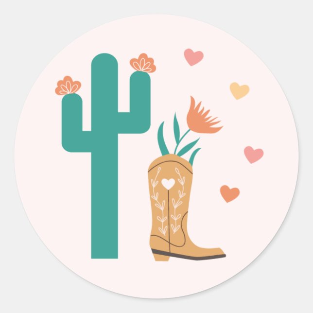 Western Boho Boot & Cactus Sticker (Vorderseite)