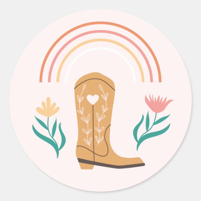 Western Boho Boot & Wildblumen Sticker (Vorderseite)