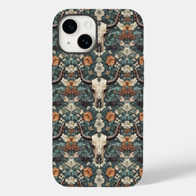Western Boho Bull Skull Floral Case-Mate iPhone Hülle (Rückseite)