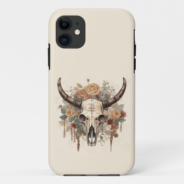 Western Boho Bull Skull Floral Case-Mate iPhone Hülle (Rückseite)