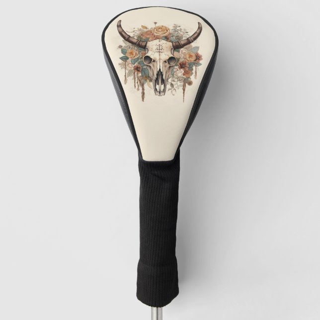 Western Boho Bull Skull Floral Golf Headcover (Vorderseite)