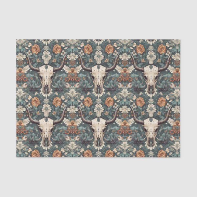 Western Boho Bull Skull Floral Seidenpapier
