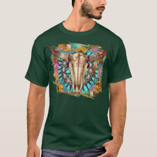 Western Boho Bull Skull mit Gemstone Türkis Su T-Shirt