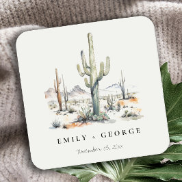 Western Boho Cactus Desert Landscape Wedding Rechteckiger Pappuntersetzer